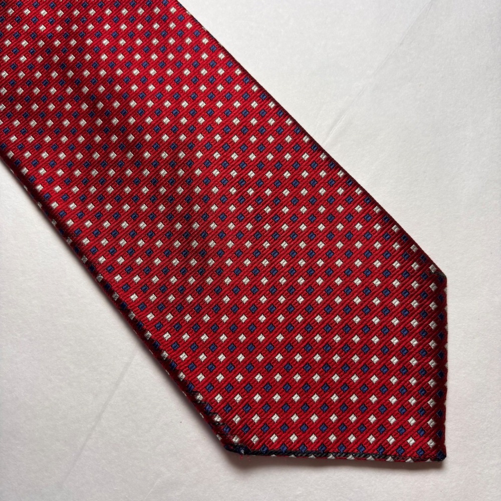 Brooks Brothers Makers Red Blue White Geometric Silk Tie Made in USA 58" Long